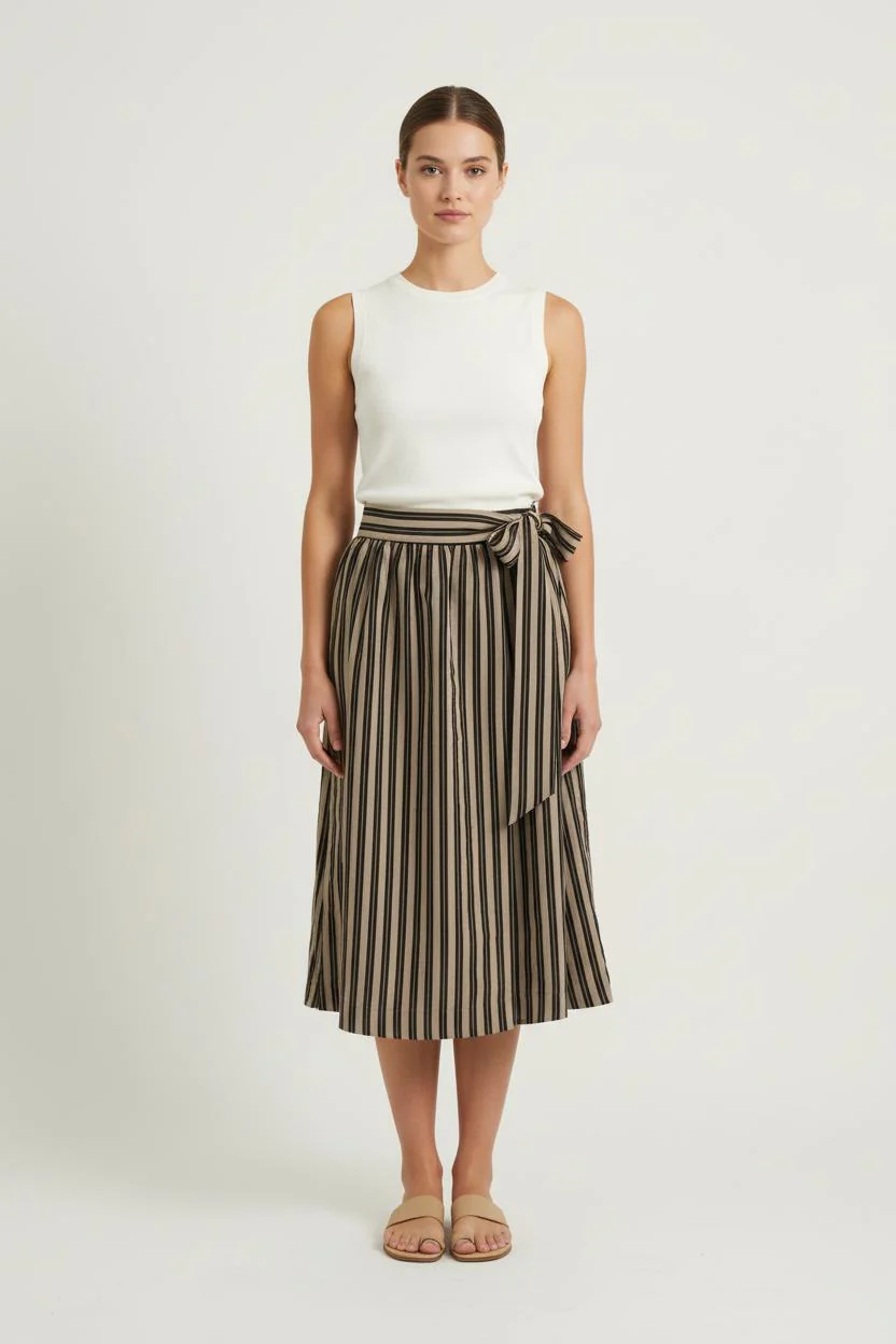 Jupe Midi Beige et Noire - Taille M/38