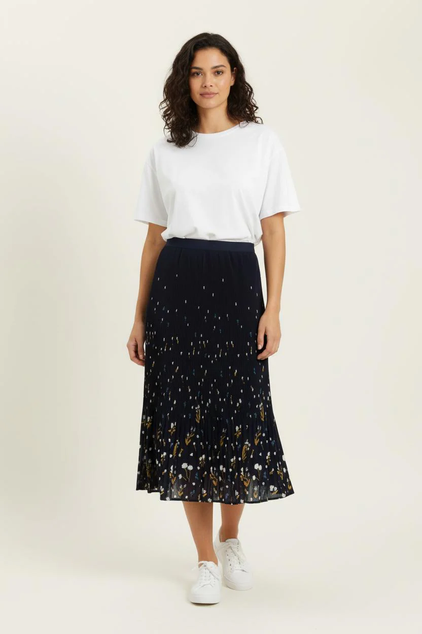 Jupe Plissée Bleu Marine et Jaune - Taille S/36