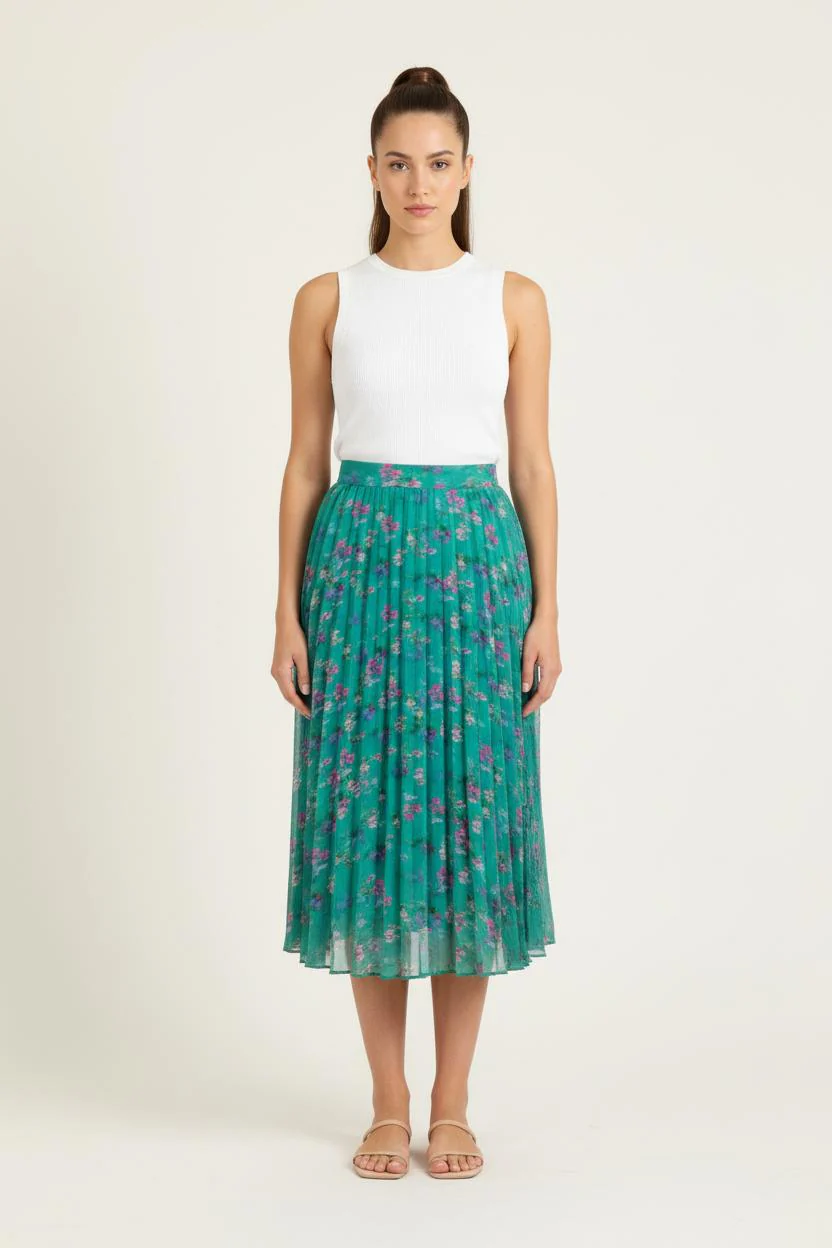 Jupe Plissée Verte et Rose - Taille M/38