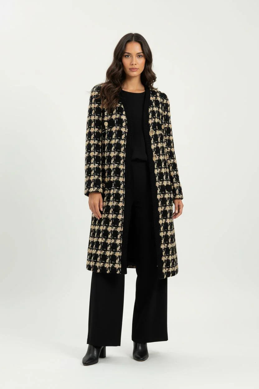 Manteau Long Noir et Beige - Taille M/38