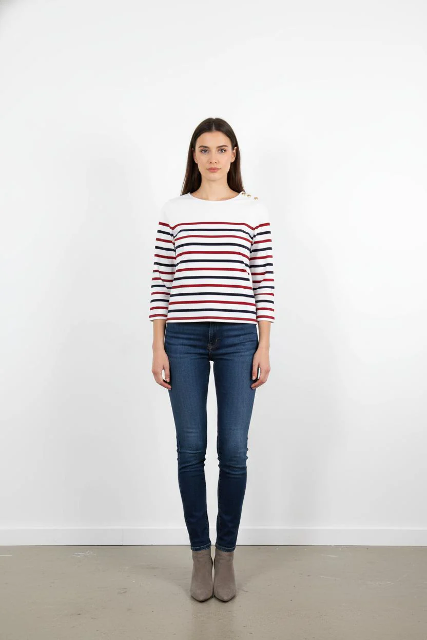 Marinière Blanche et Marine - Taille S/36
