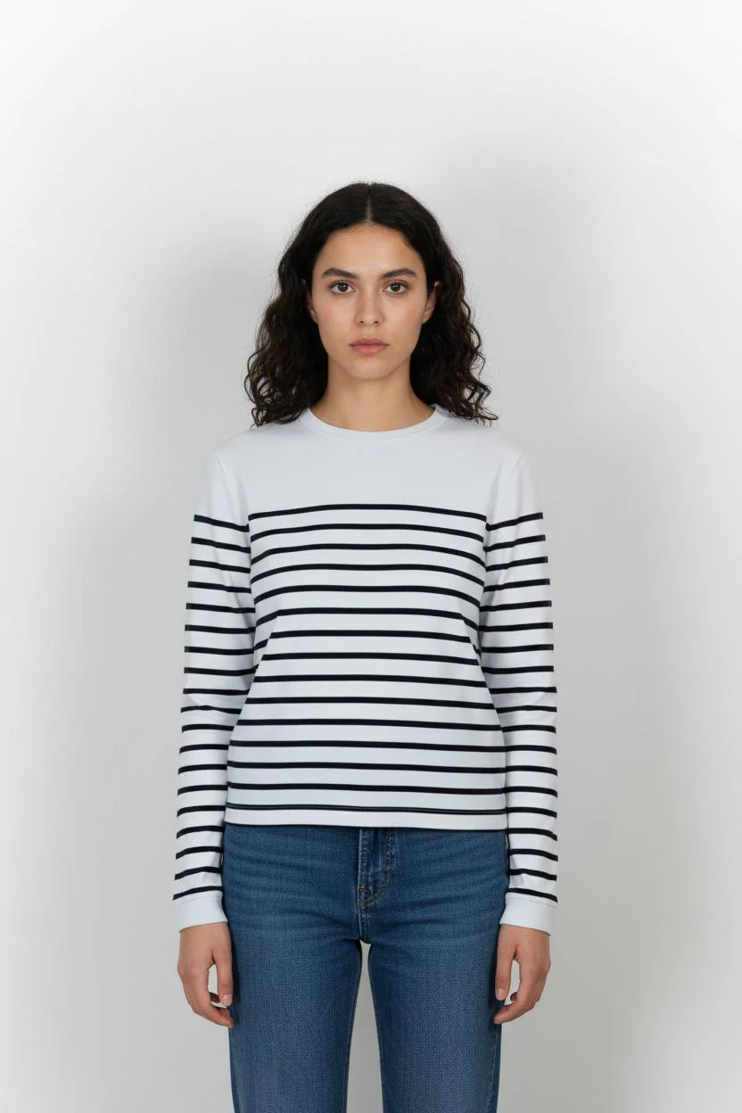 Marinière Blanche et Noire - Taille S/36