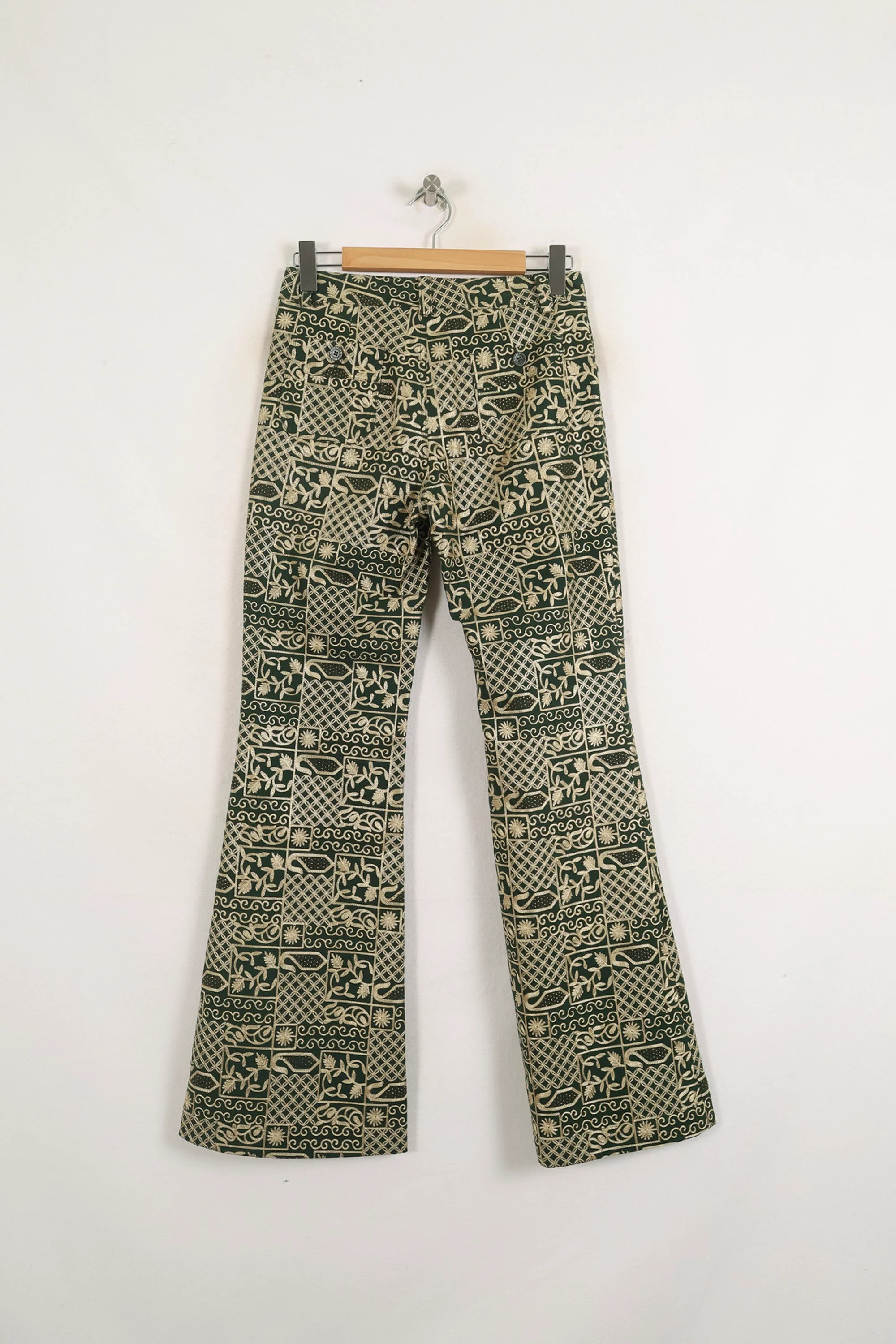 Pantalon Évasé Vert et Beige - Taille S/36 - Image 4