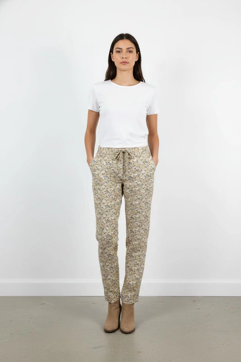 Pantalon Fleuri Beige et Bleu - Taille S/36