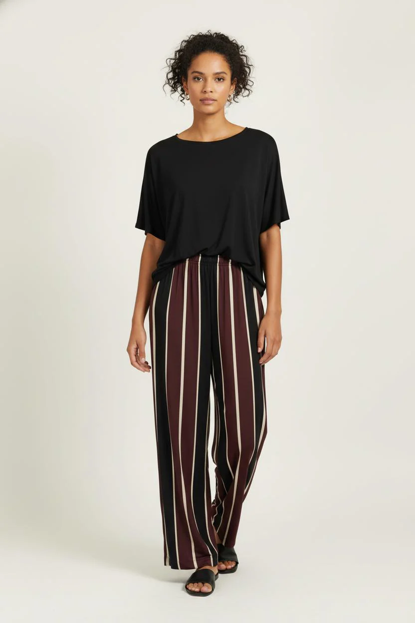 Pantalon Large Bordeaux Noir et Beige - Taille L/40