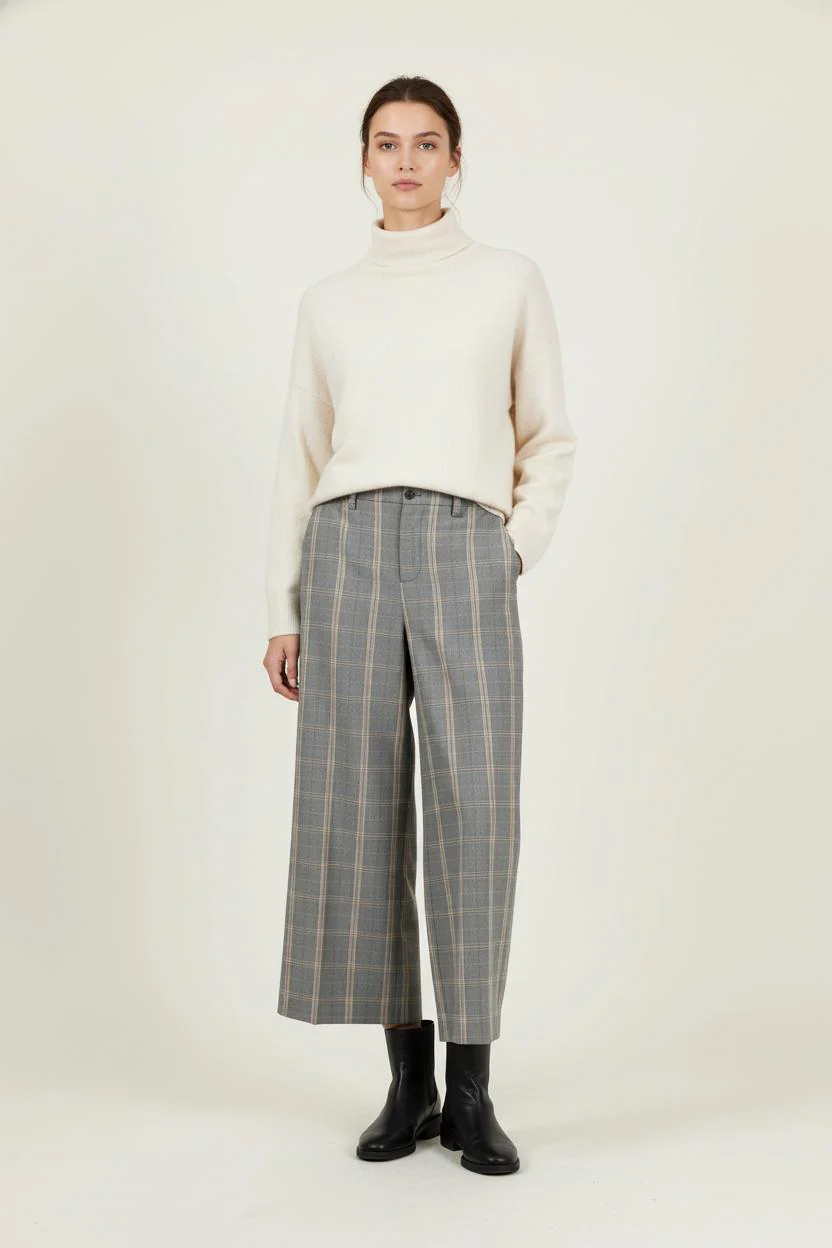 Pantalon Large Gris et Beige - Taille S/36