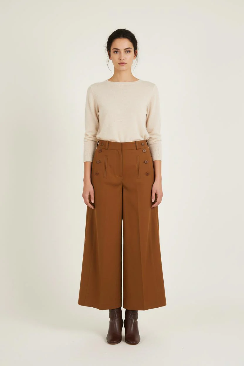 Pantalon Large Marron - Taille S/36