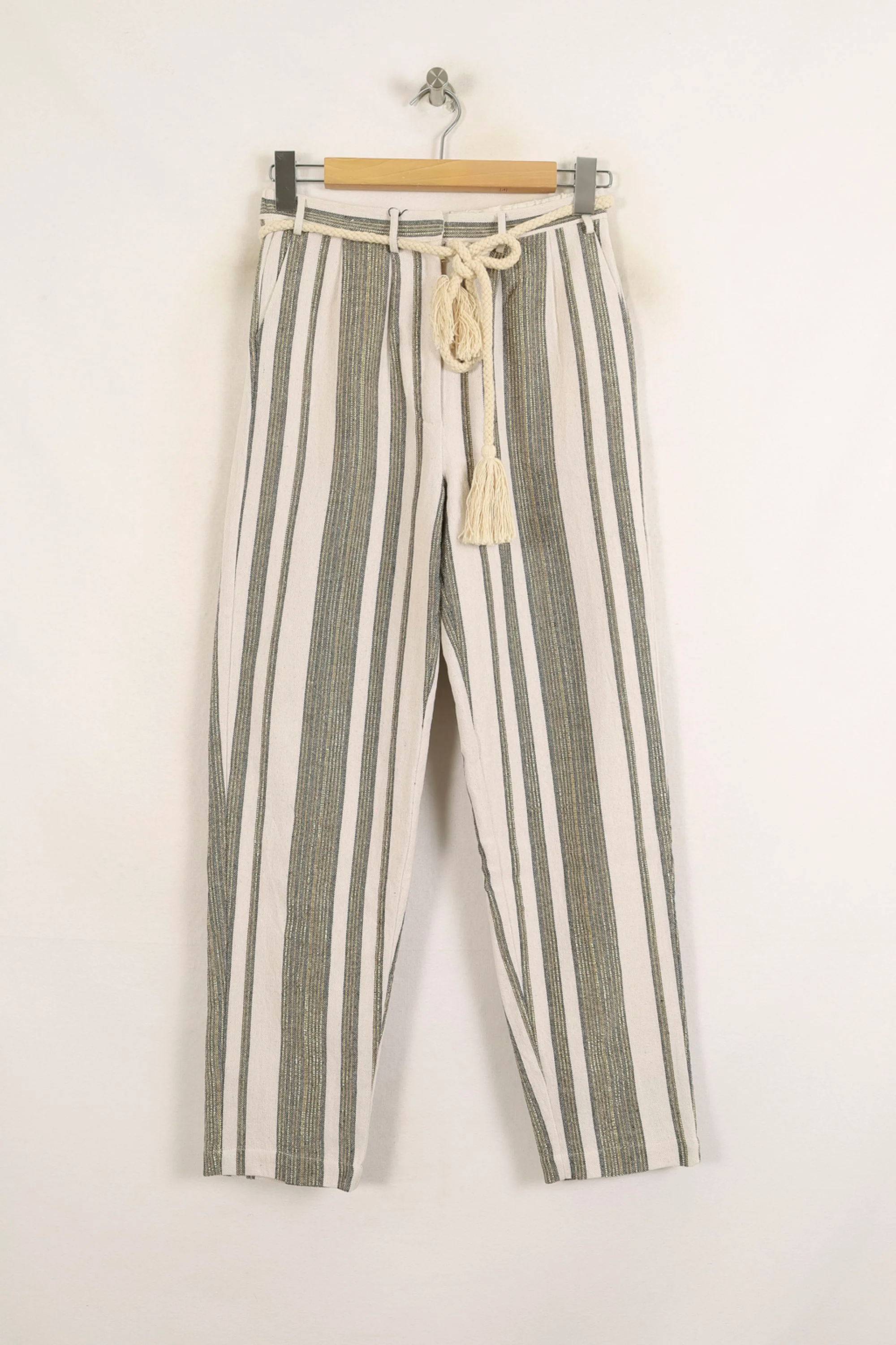 Pantalon Rayé Blanc et Vert - Taille S/36 - Image 2
