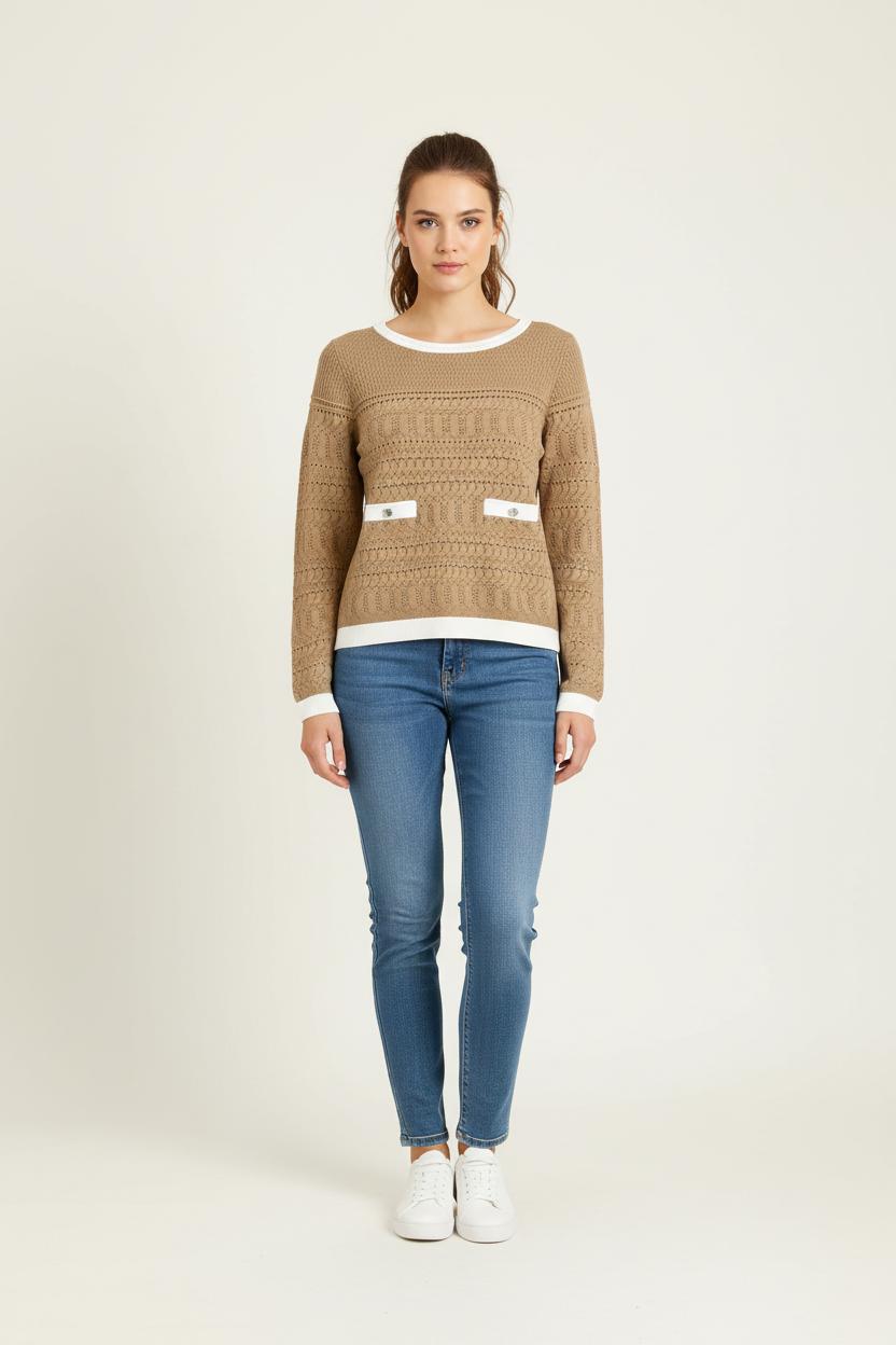 Pull Beige et Blanc - Taille M/38