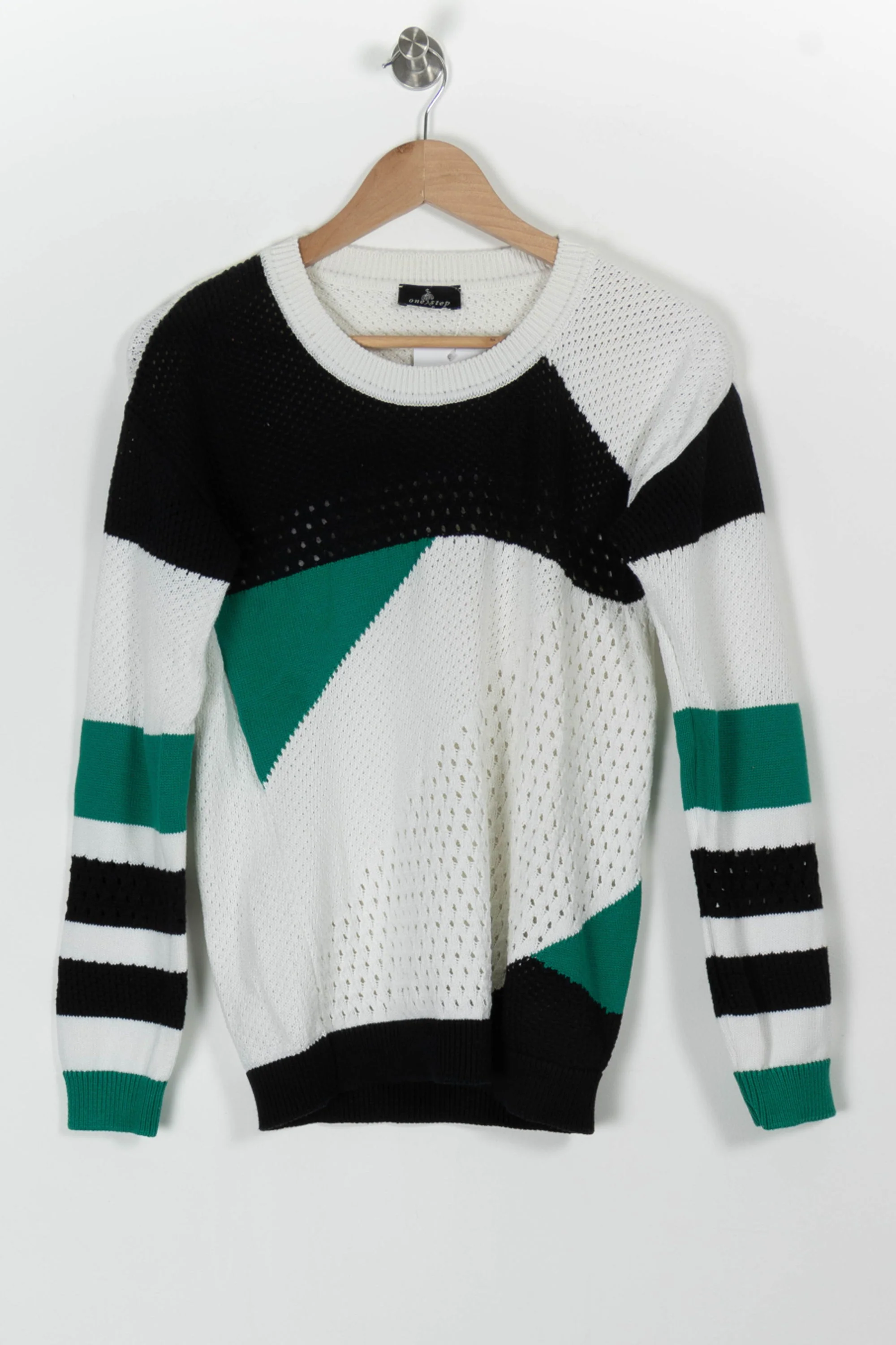 Pull Blanc Noir et Vert - Taille L/40 - Image 2