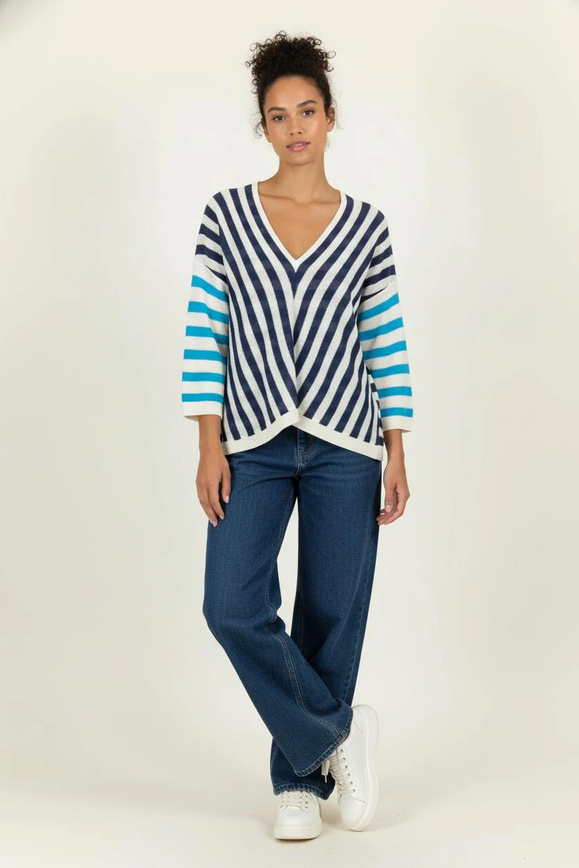 Pull Bleu et Blanc - Taille XS/34