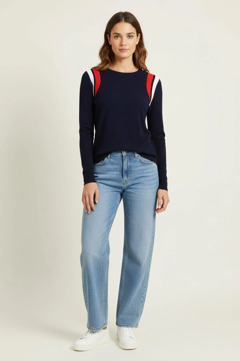 Pull Bleu marine et Rouge - Taille M/38