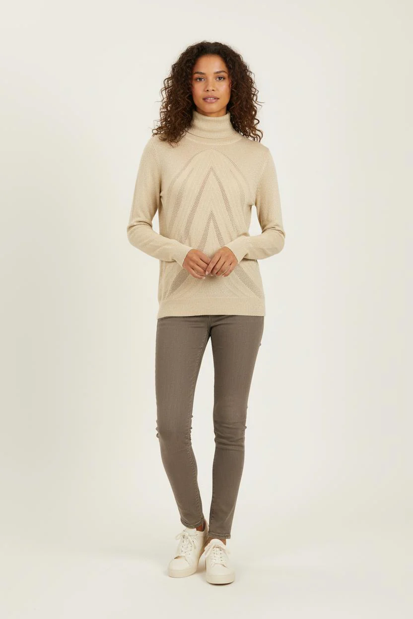 Pull Col Roulé Beige - Taille S/36