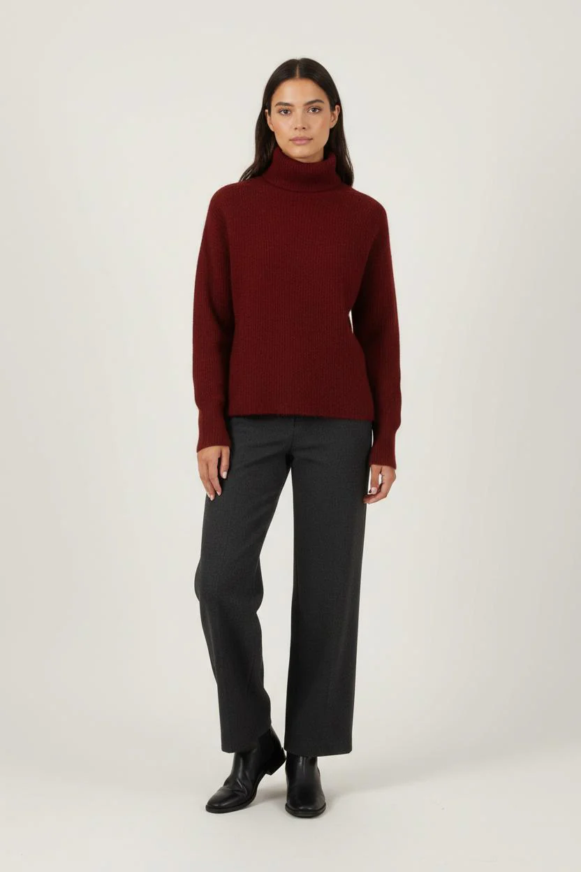 Pull Col Roulé Bordeaux - Taille XS/34