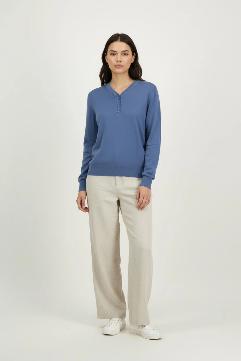 Pull Col Tunisien Bleu - Taille L/40