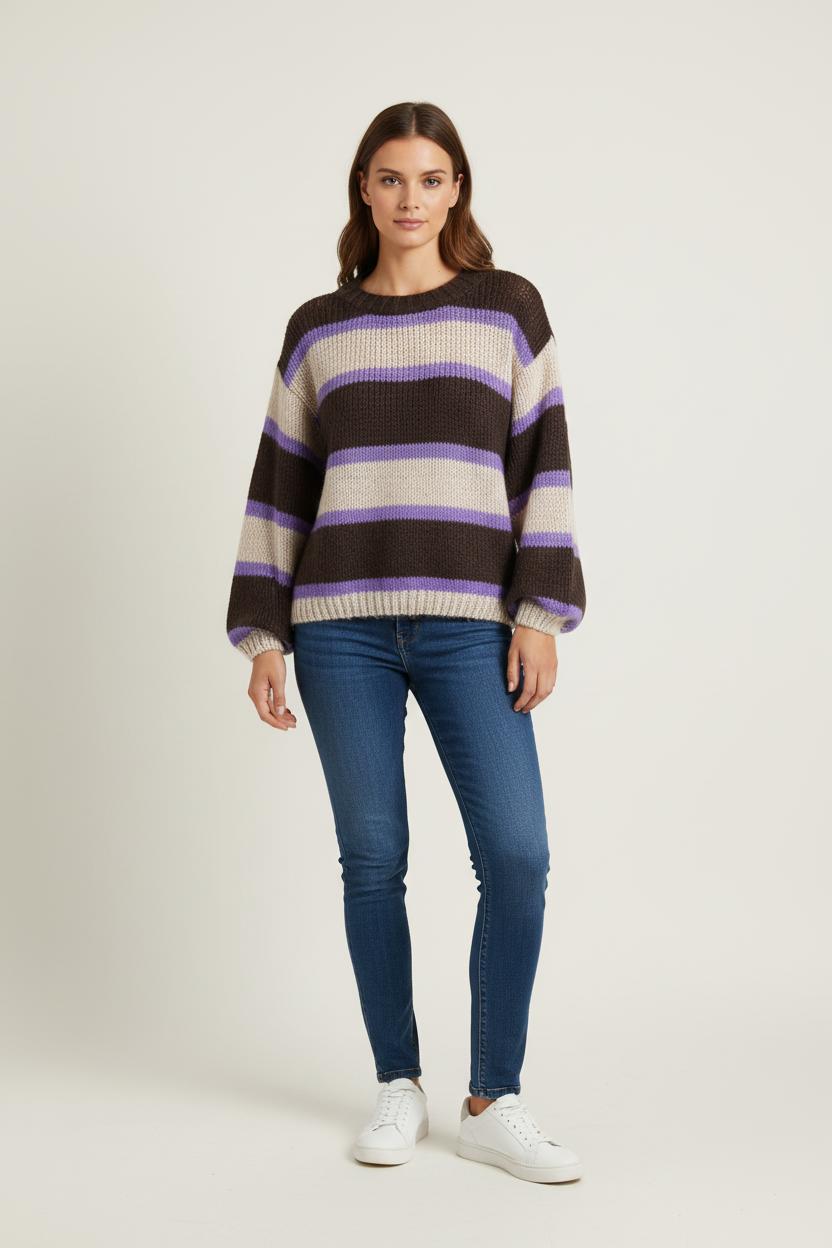 Pull Marron Beige et Violet - Taille S/36