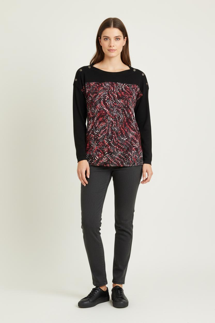 Pull Noir et Rouge - Taille L/40