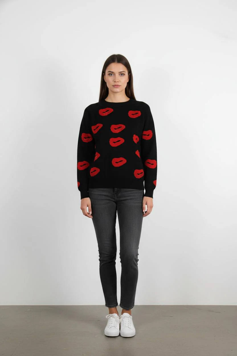 Pull Noir et Rouge - Taille S/36