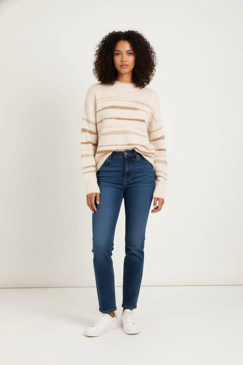 Pull Rayé Blanc et Beige - Taille S/36