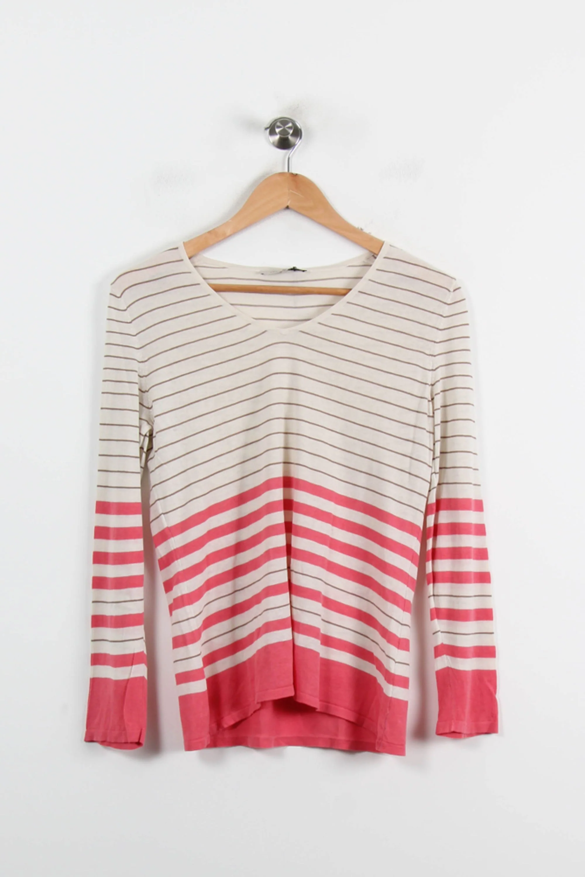 Pull Rayé Écru et Rose - Taille M/38 - Image 2