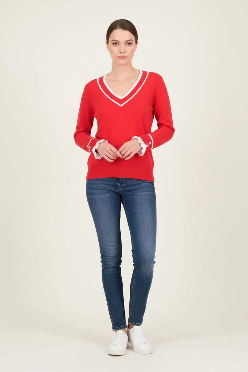 Pull Rouge et Blanc - Taille S/36