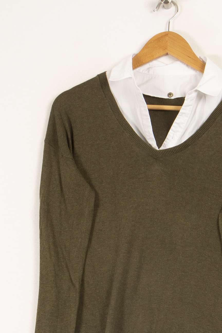 Pull vert à col chemise - Taille L/40 - Image 3