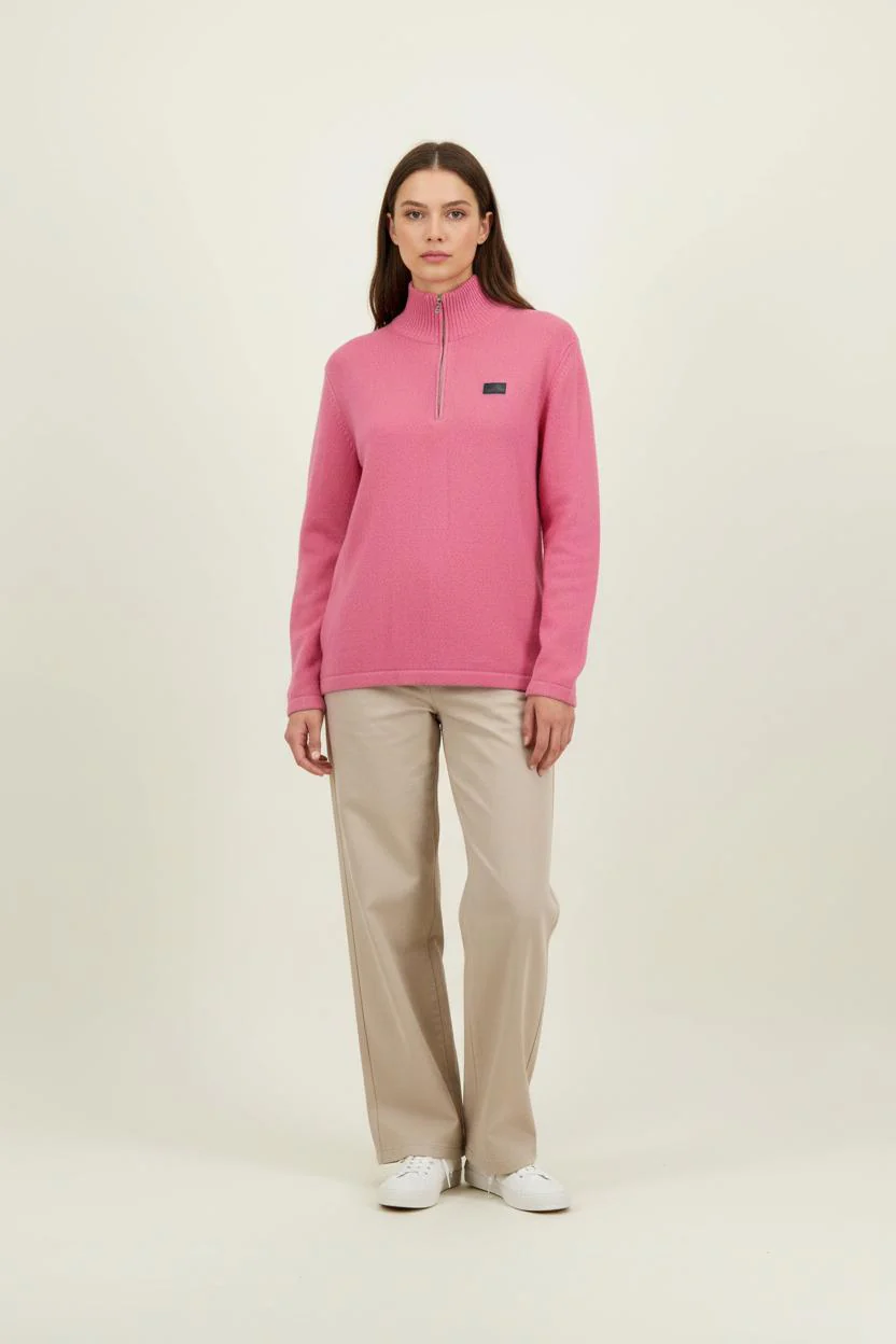 Pull Zippé Rose - Taille S/36