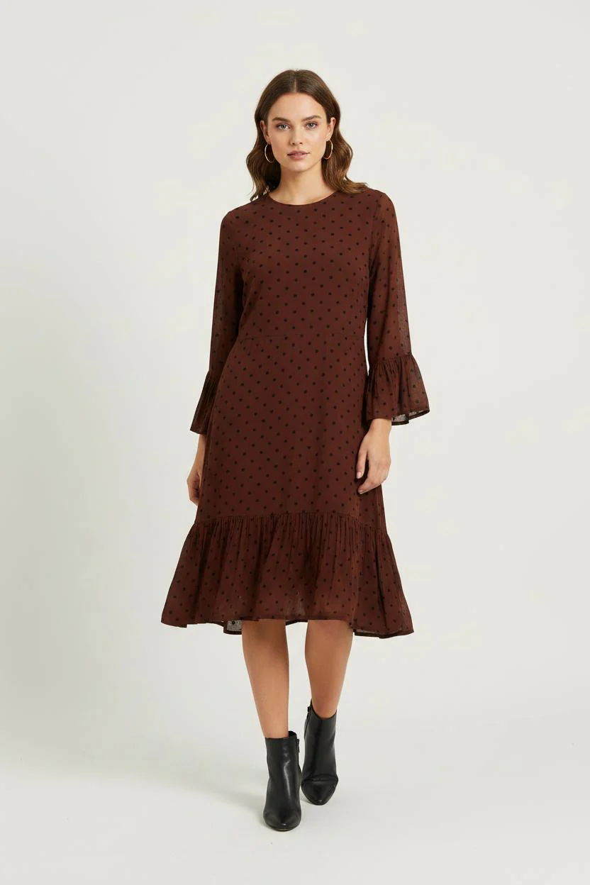 Robe à Pois Bordeaux et Noire - Taille XS/34