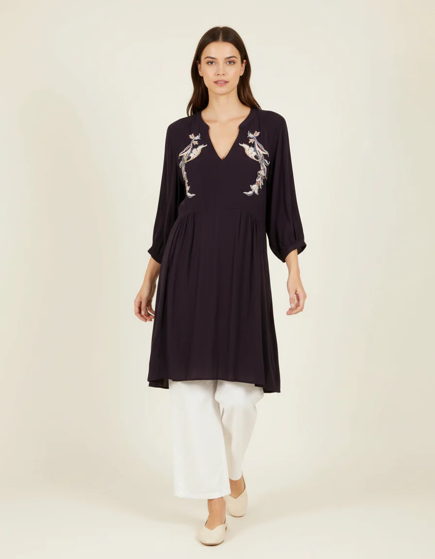 Robe bleu foncé à motifs - Taille L/40