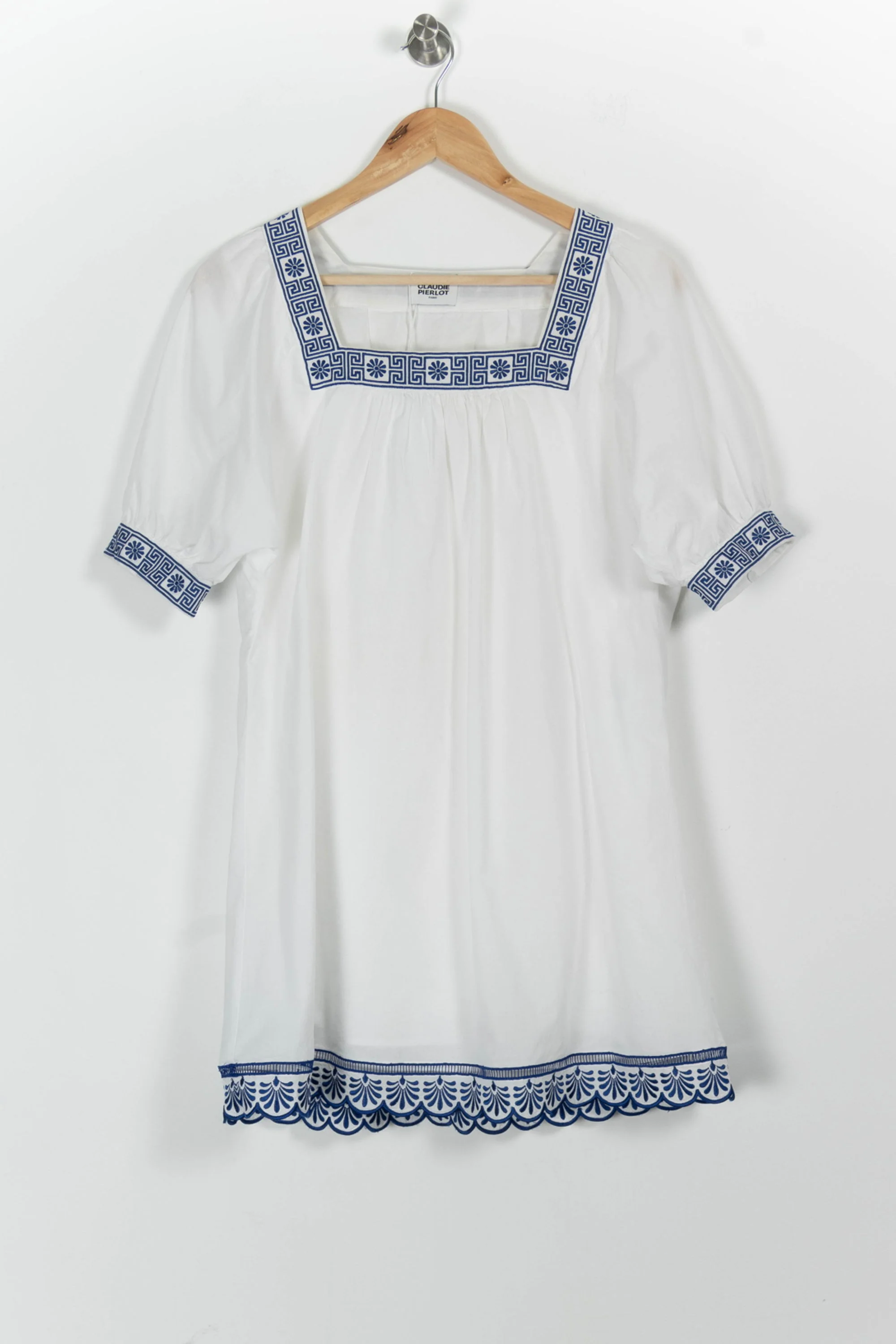 Robe Brodée Blanche et Bleue - Taille S/36 - Image 2