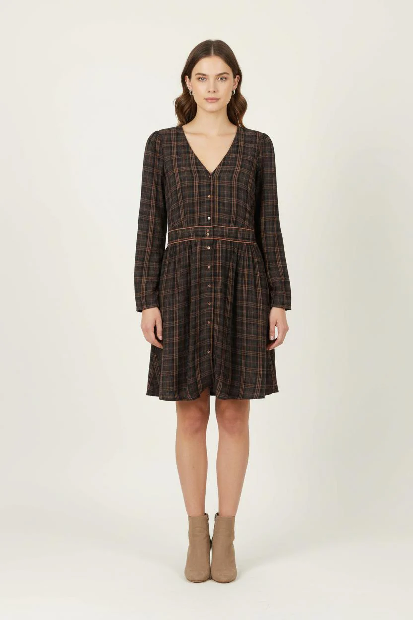 Robe Chemise Marron et Noir - Taille XS/34