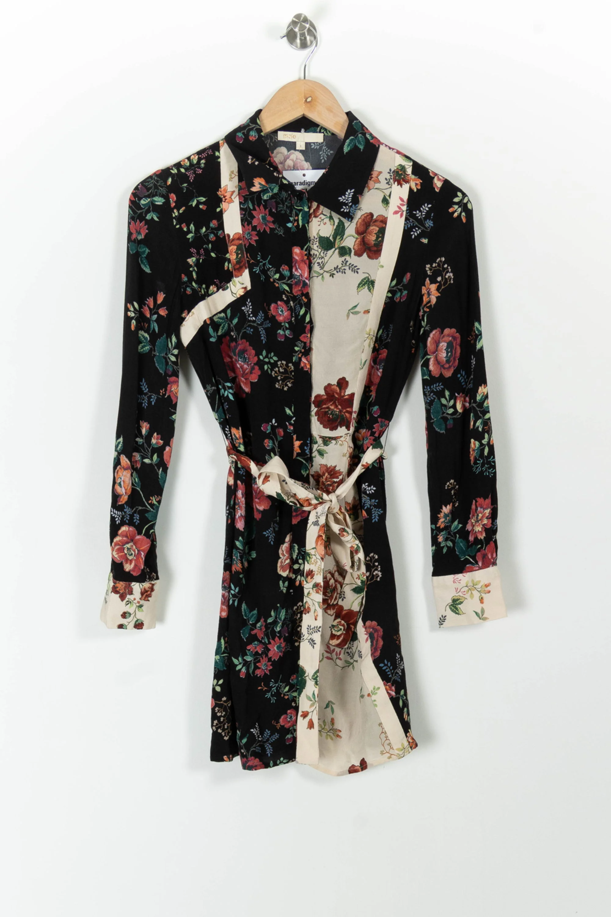 Robe Chemise Noire et Écrue Fleurie - Taille S/36 - Image 2