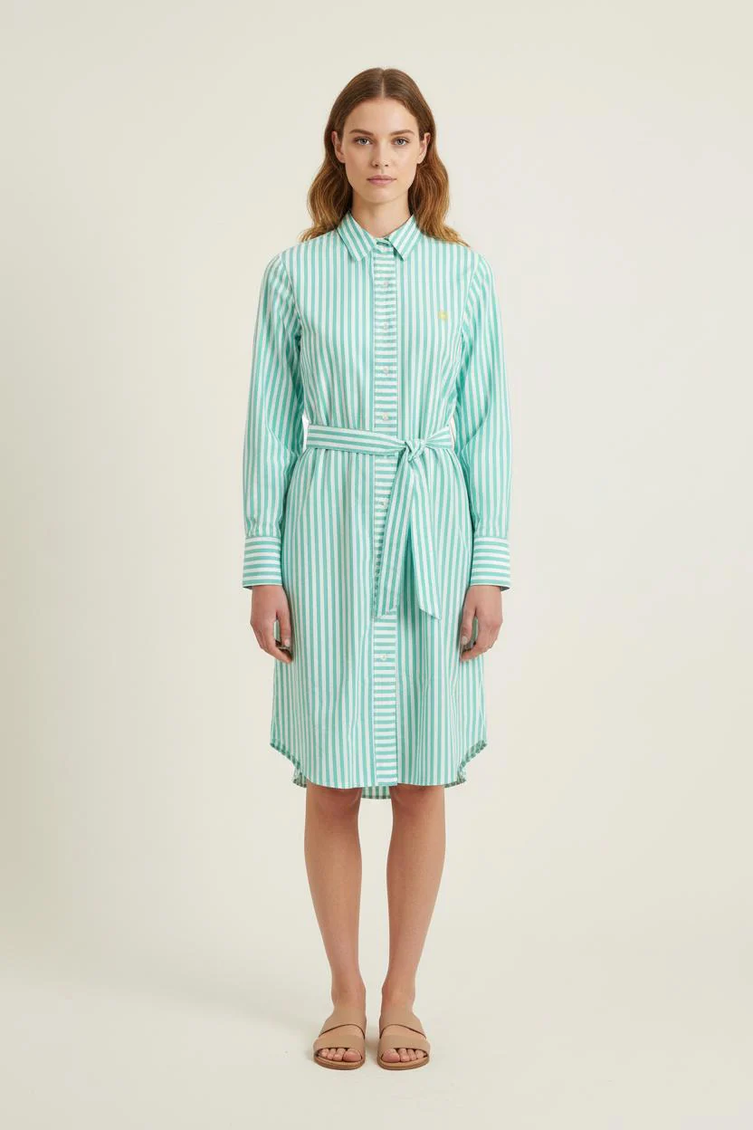 Robe Chemise Verte et Blanche - Taille S/36
