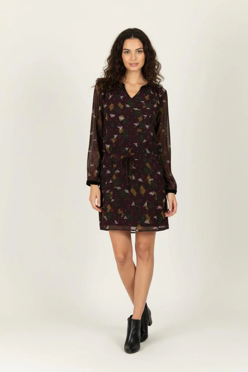Robe Courte Bordeaux et Kaki - Taille M/38