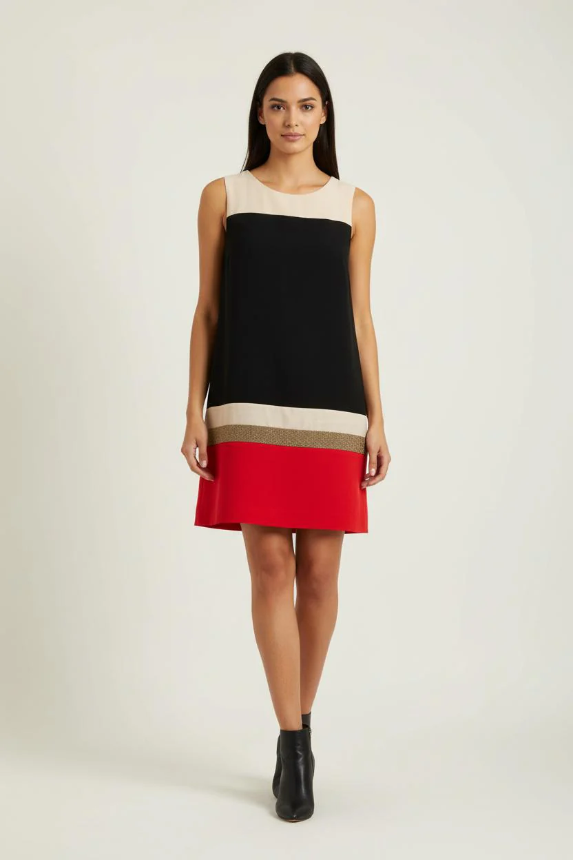 Robe Courte Noire Beige et Rouge - Taille S/36