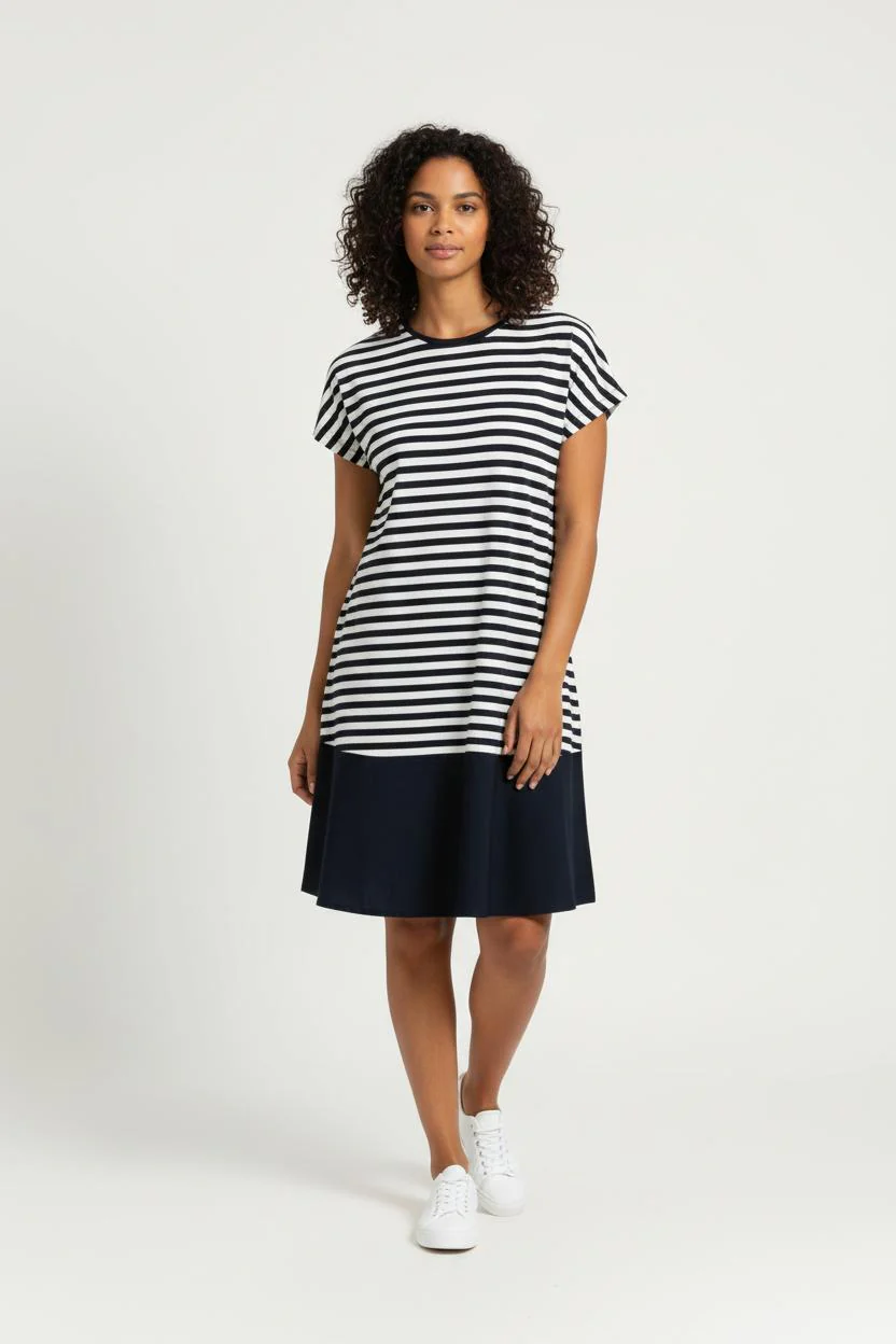 Robe Courte Rayée Noire et Blanche - Taille XS/34