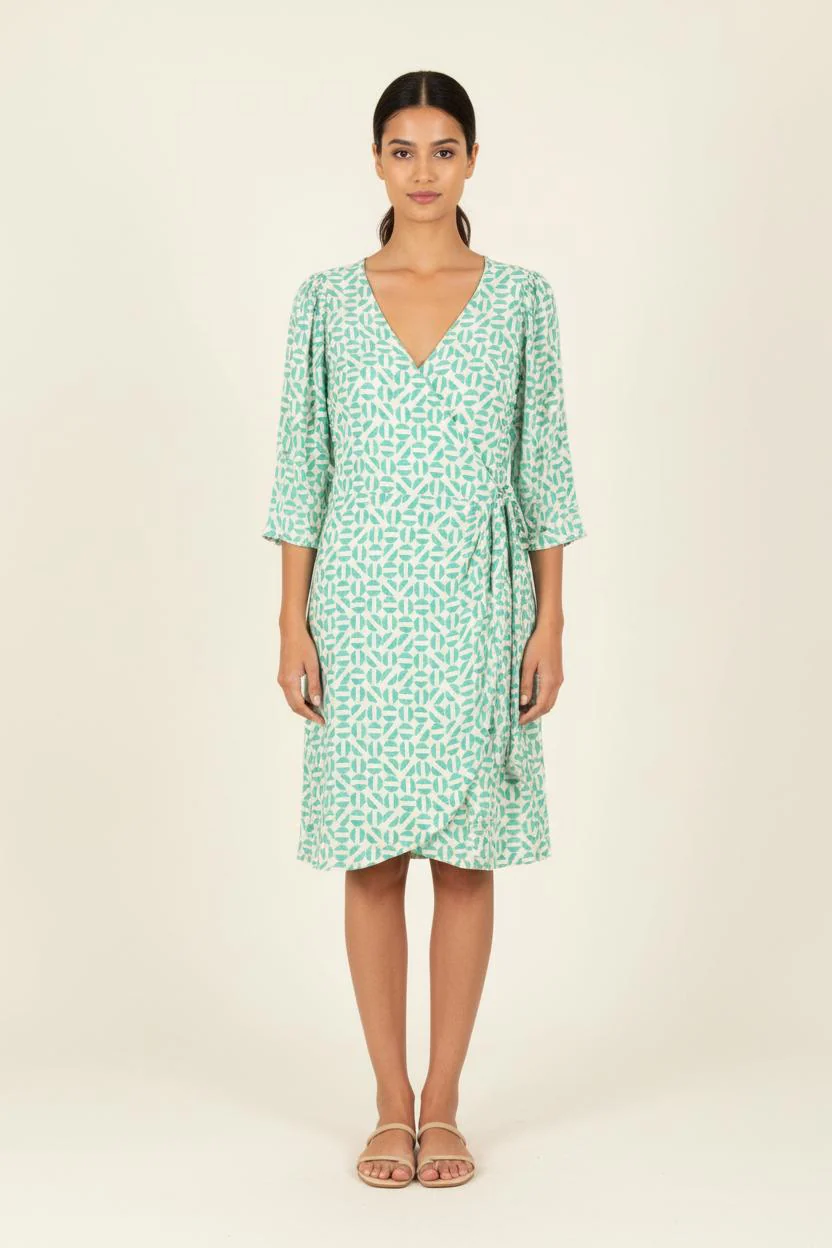 Robe Évasée Verte et Blanche - Taille S/36