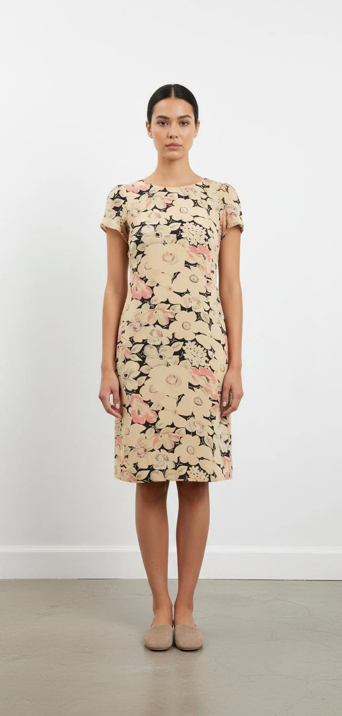 Robe Fleurie Beige et Noire - Taille S/36