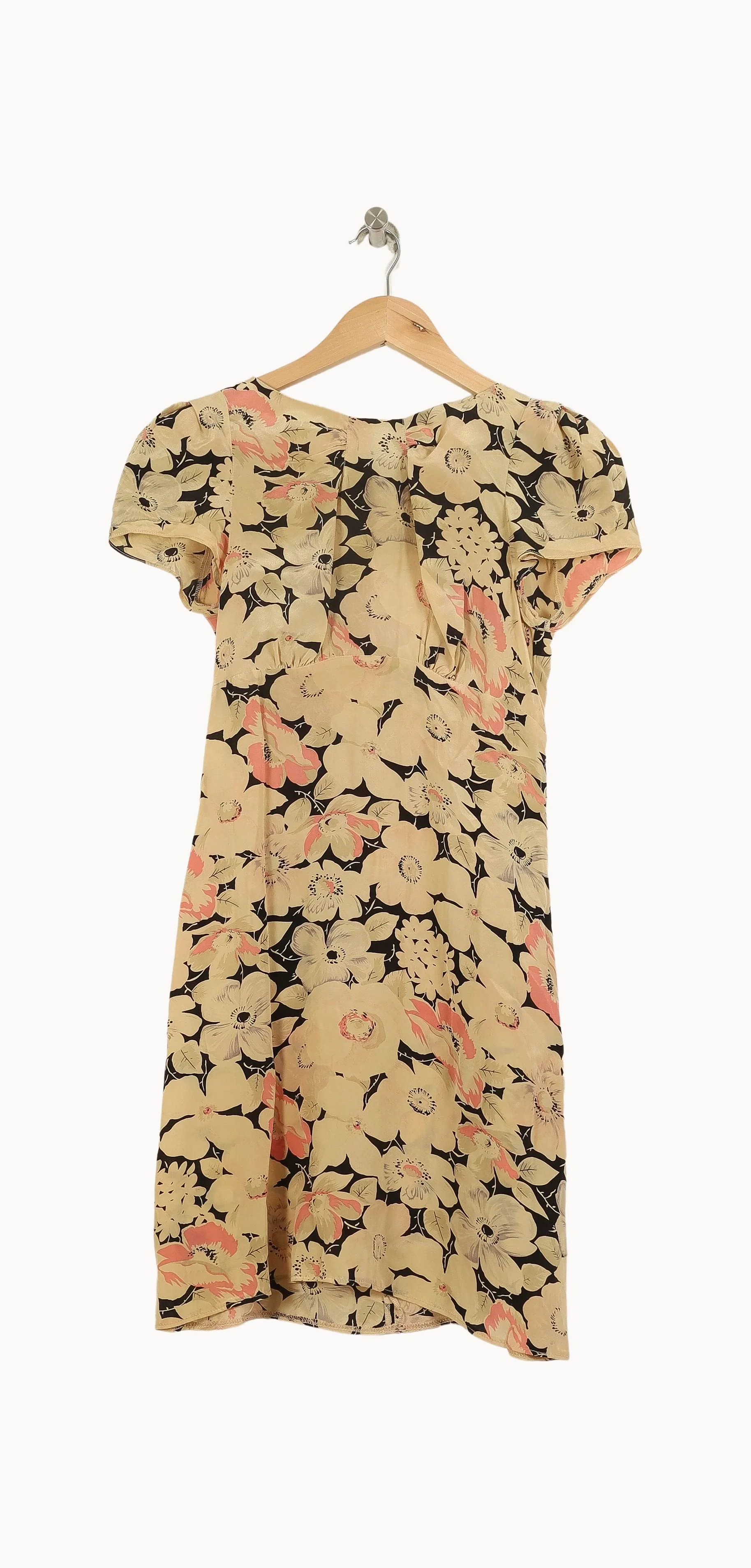 Robe Fleurie Beige et Noire - Taille S/36 - Image 2
