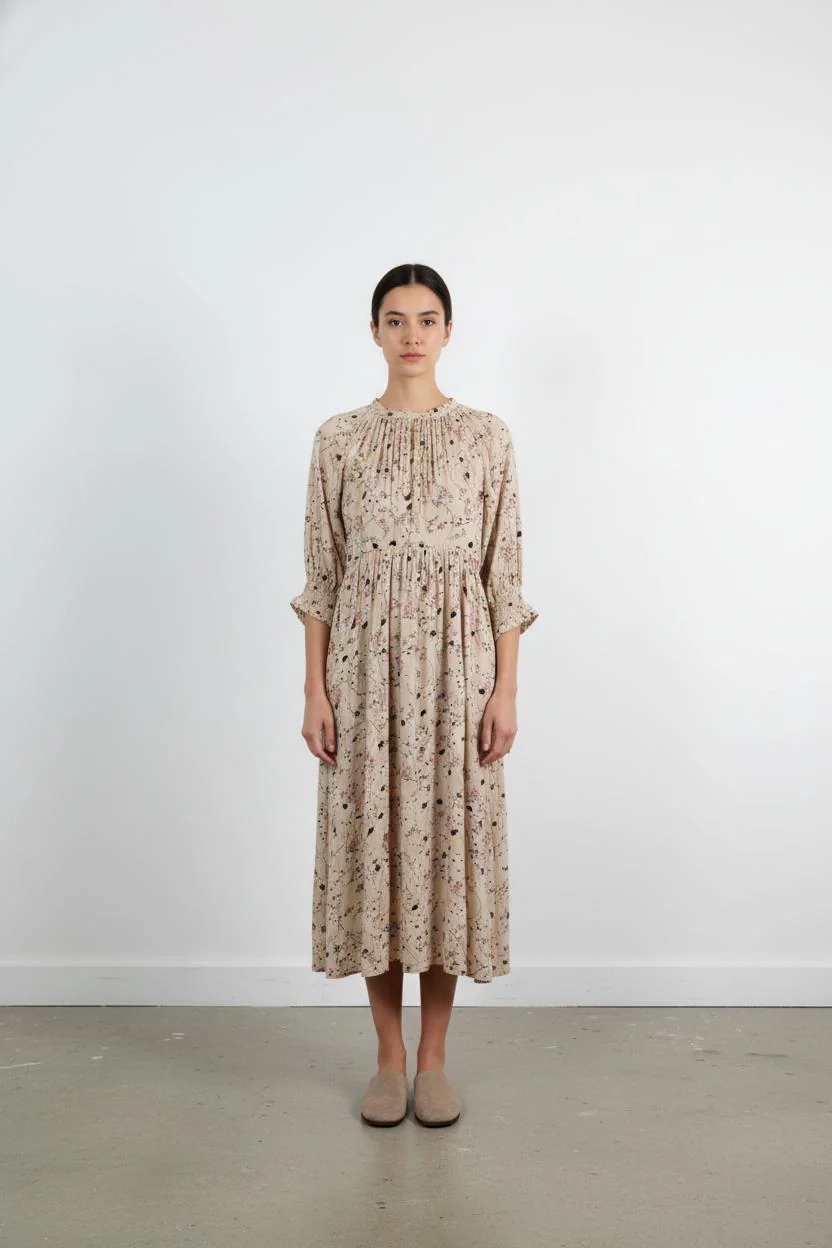 Robe Fleurie Beige - Taille XS/34