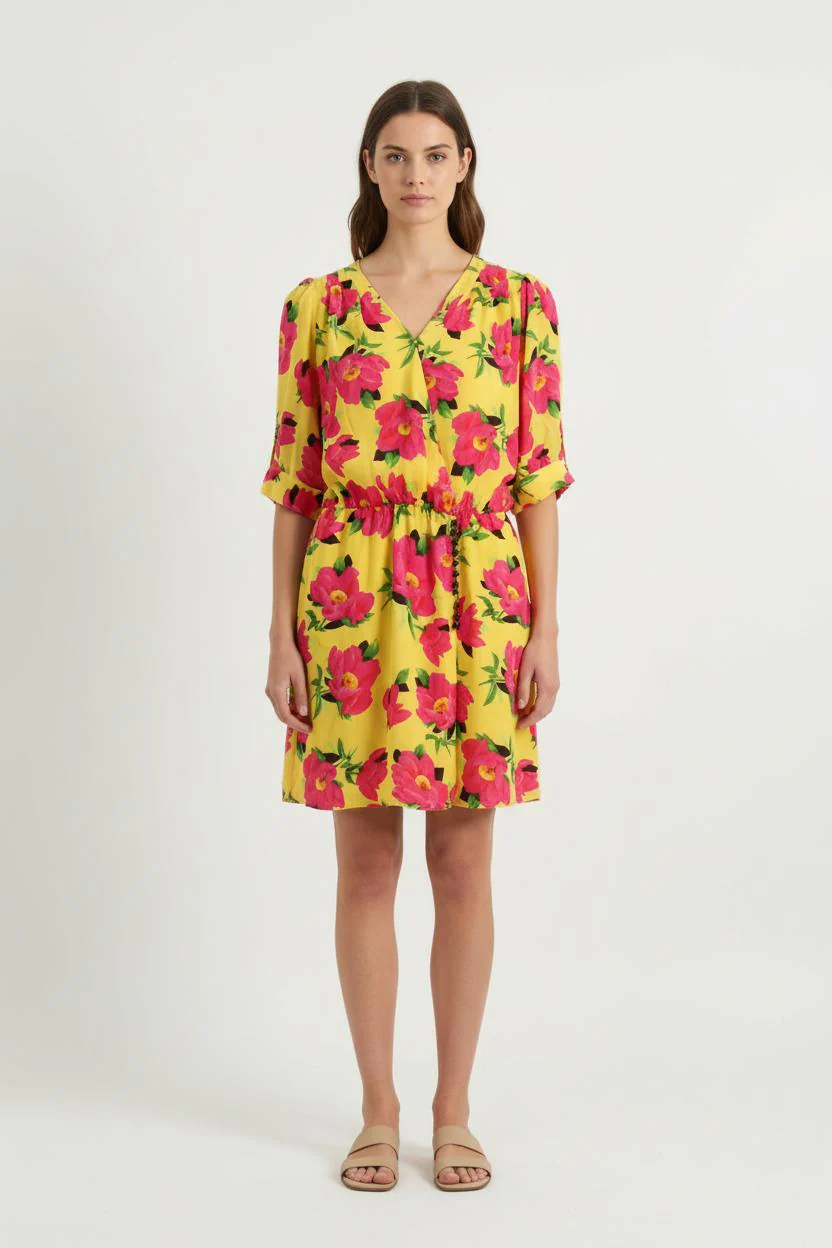 Robe Fleurie Jaune et Rose - Taille M/38