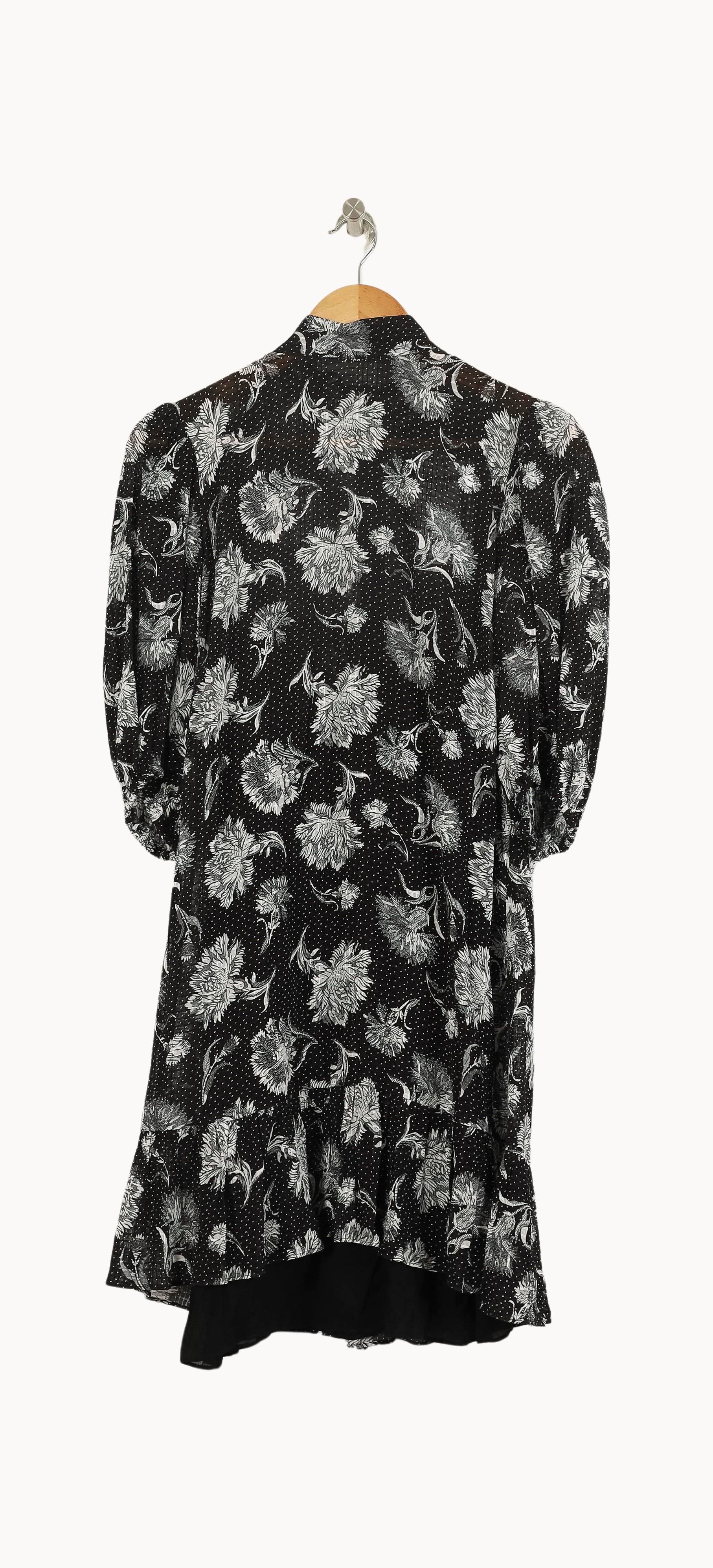 Robe Fleurie Noire et Blanche - Taille XS/34 - Image 2