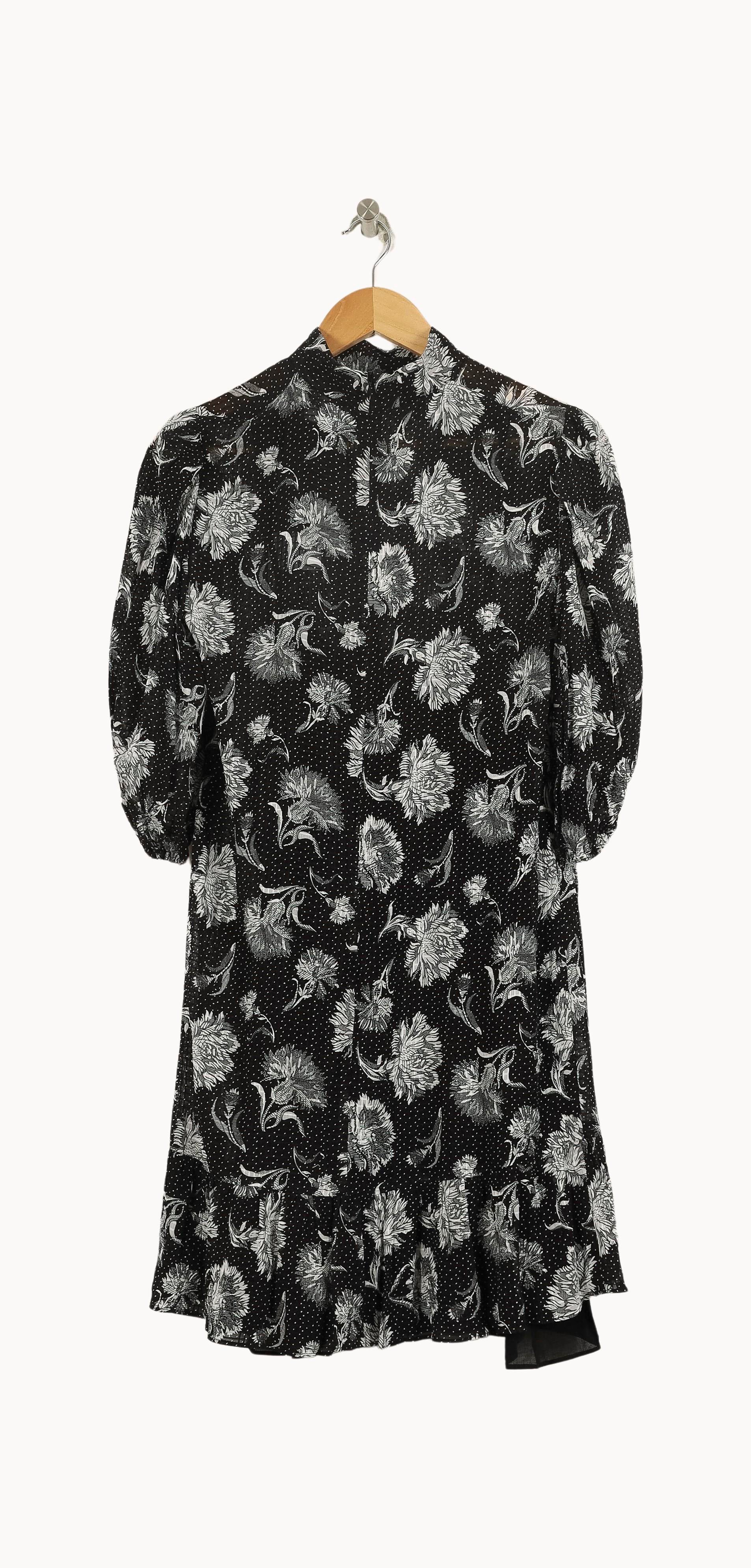 Robe Fleurie Noire et Blanche - Taille XS/34 - Image 4