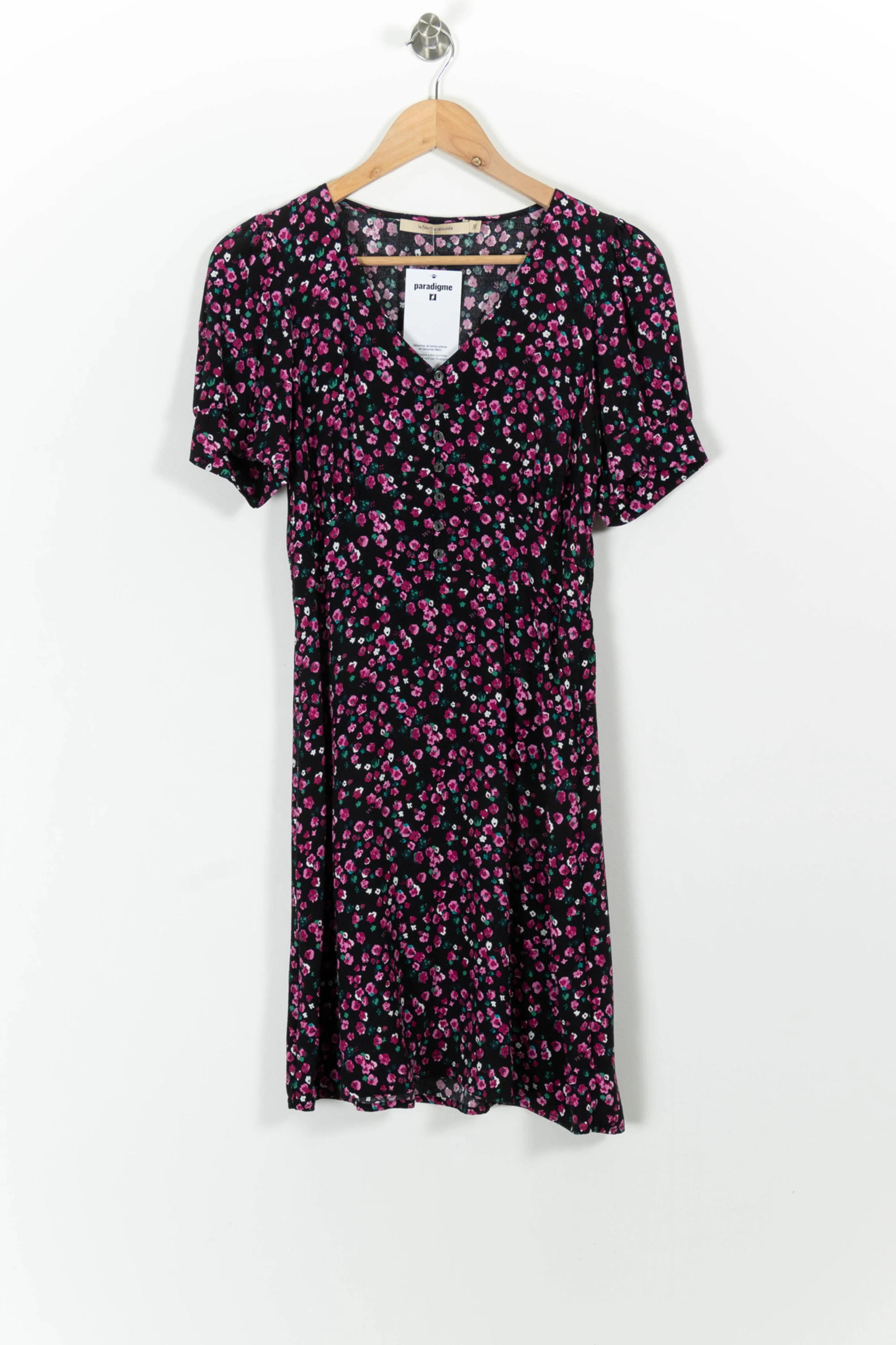 Robe Fleurie Noire et Rose - Taille S/36 - Image 2