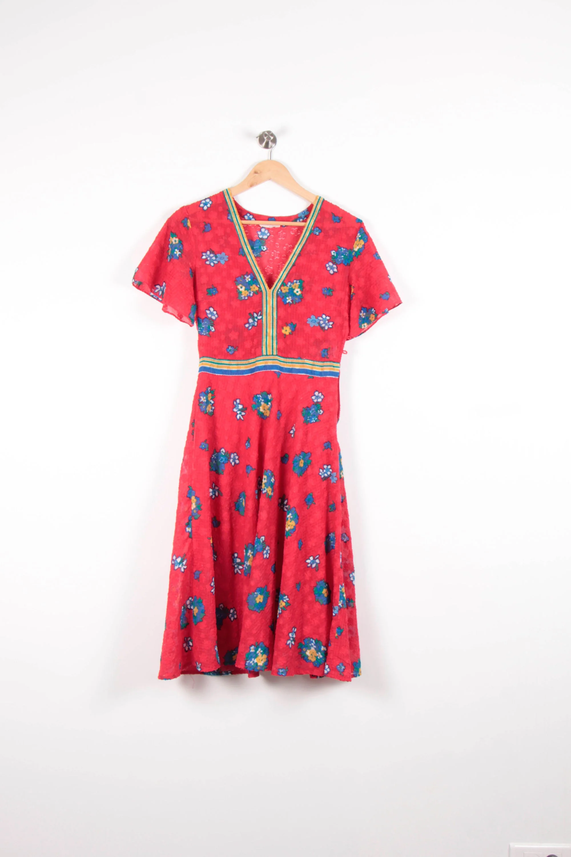 Robe Fleurie Rouge et Bleu - Taille XS/34 - Image 2