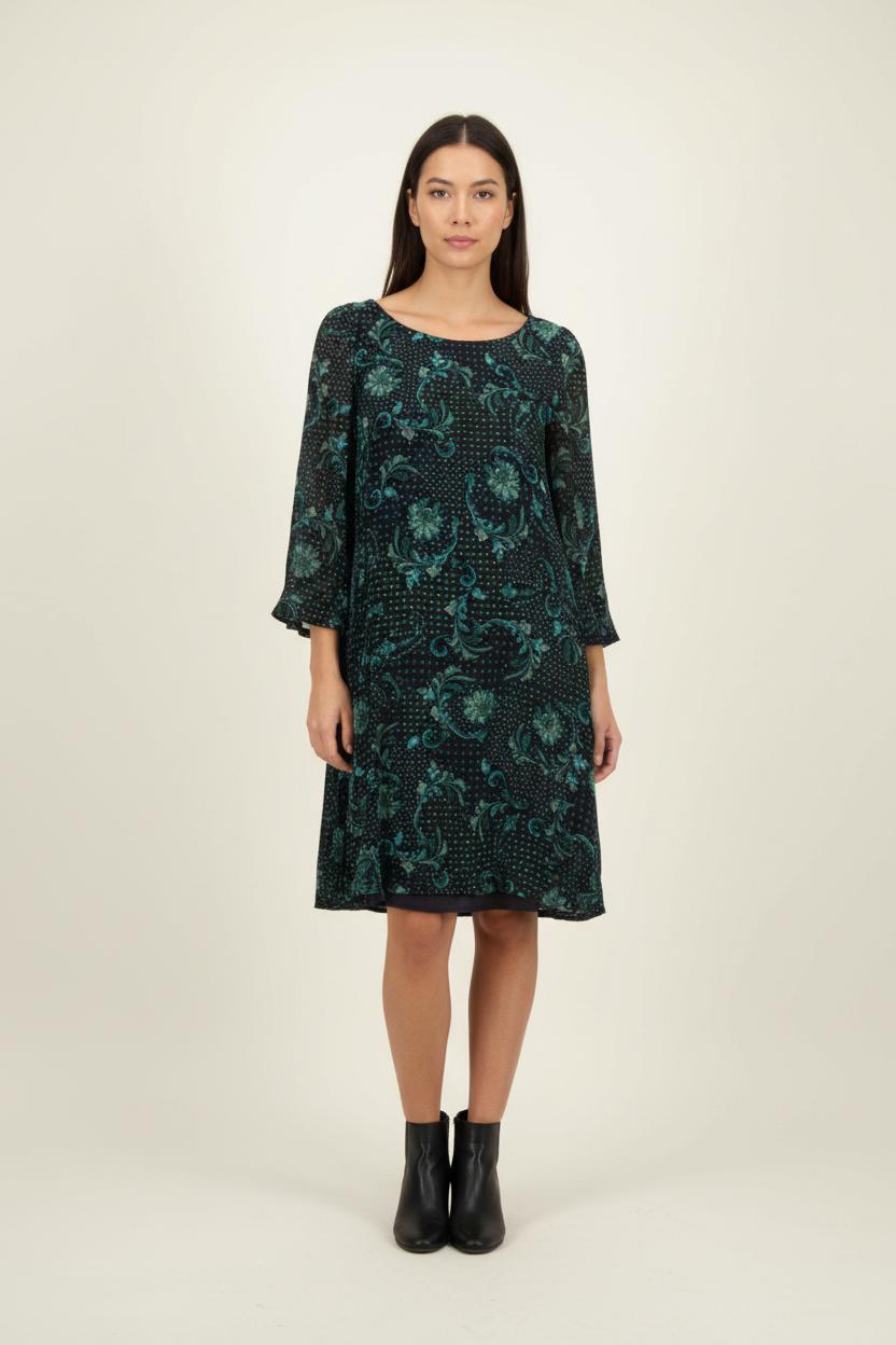 Robe Fleurie Verte et Noire - Taille L/40