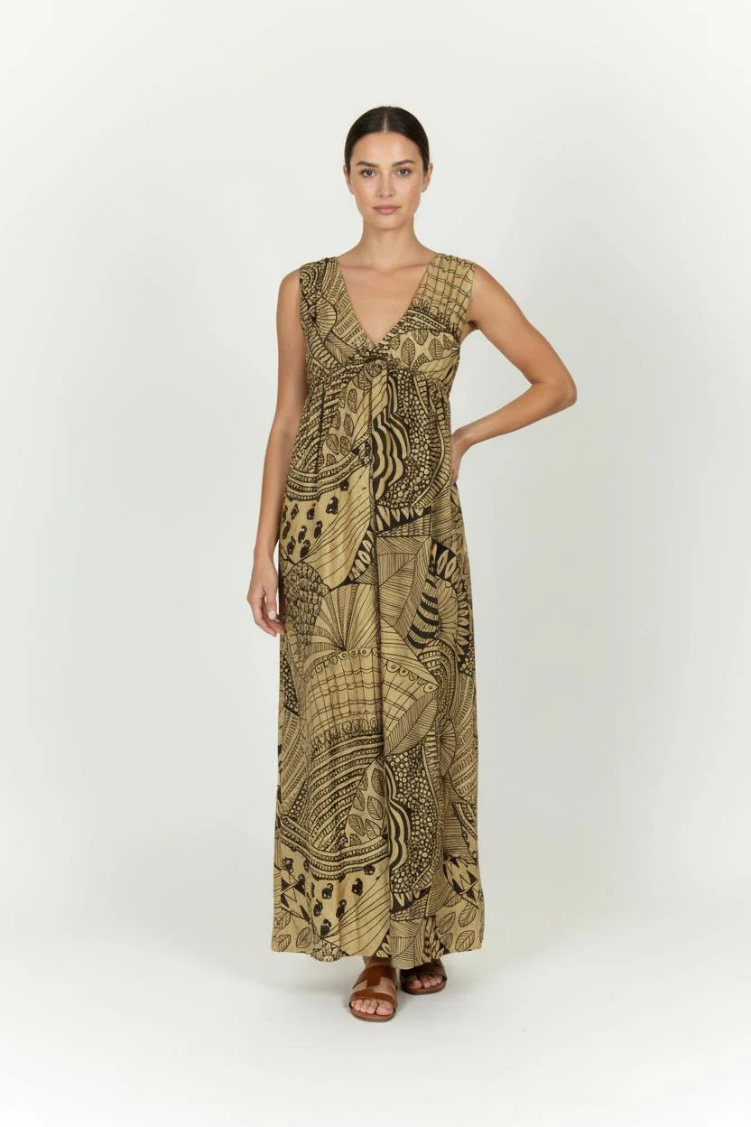 Robe Longue Beige et Noire - Taille L/40