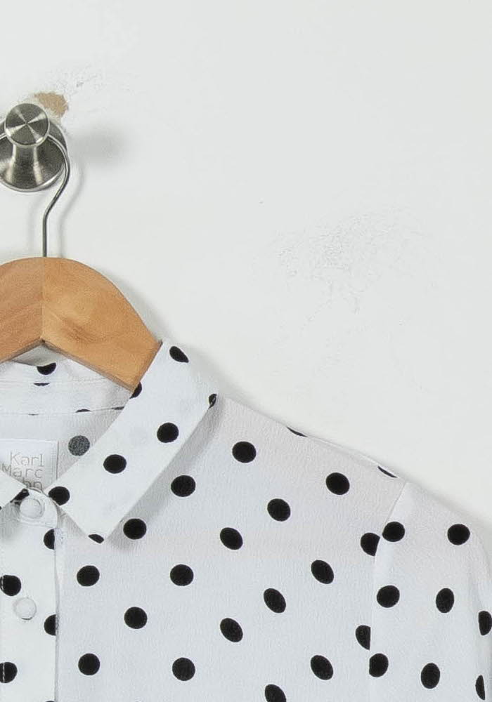Robe Longue Blanche à Pois Noirs - Taille XS/34 - Image 3