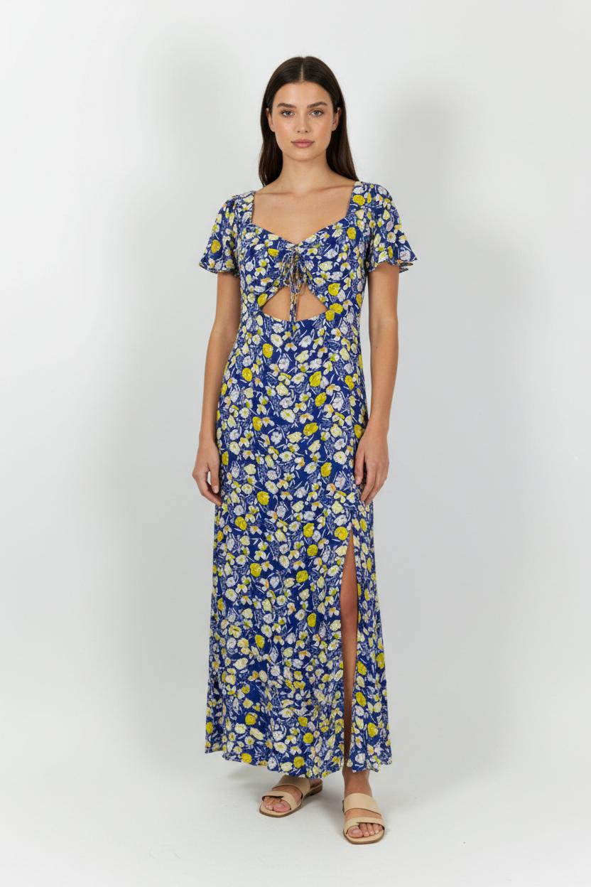 Robe Longue Bleue et Jaune - Taille L/40