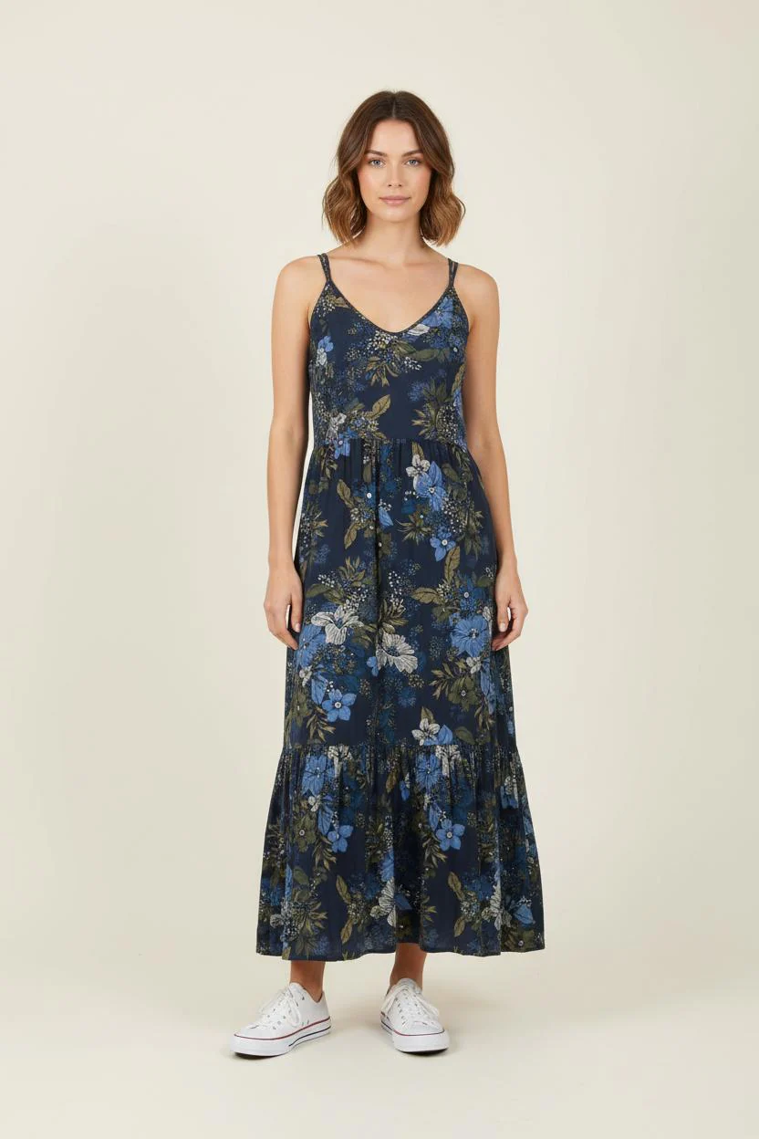 Robe Longue Bleue et Kaki - Taille L/40